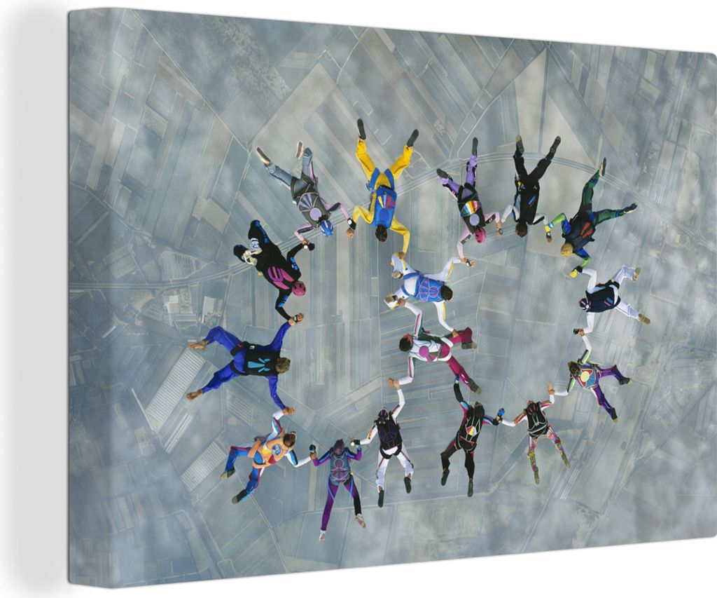 OneMillionCanvasses - Leinwandbilder - 140x90 cm, Draufsicht auf eine Gruppe von Fallschirmjägern, Wandbilder Kunstdruck Wanddekoration