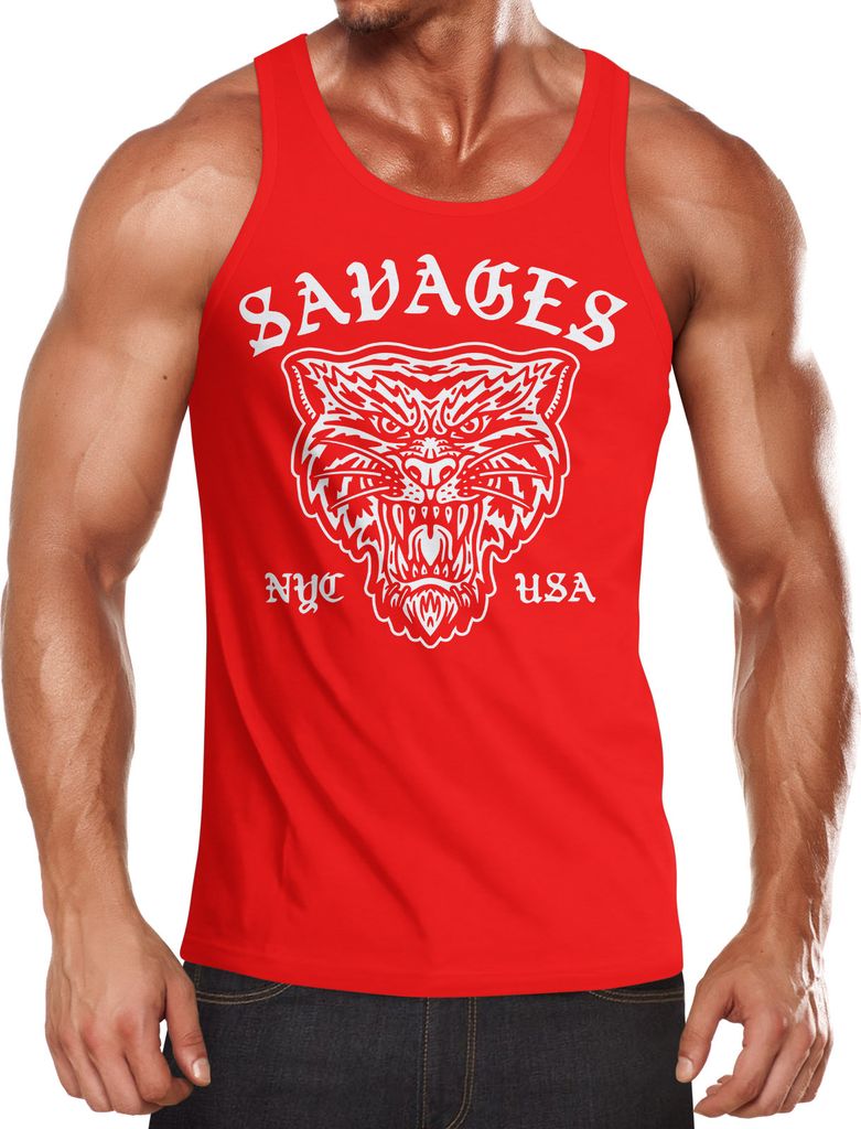 Herren Tank-Top Tiger Vintage Print Muskelshirt Muscle Shirt Neverless XL