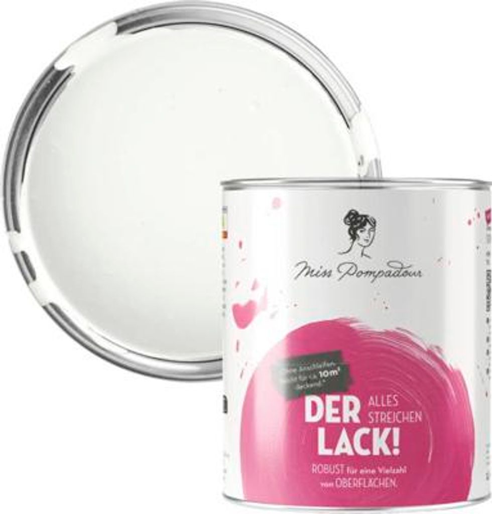 MissPompadour Der Alles Streichen Lack weiß mit Schmelz - Langlebiger Lack für Fliesen, Türen, Küchenmöbel & Treppen - 1