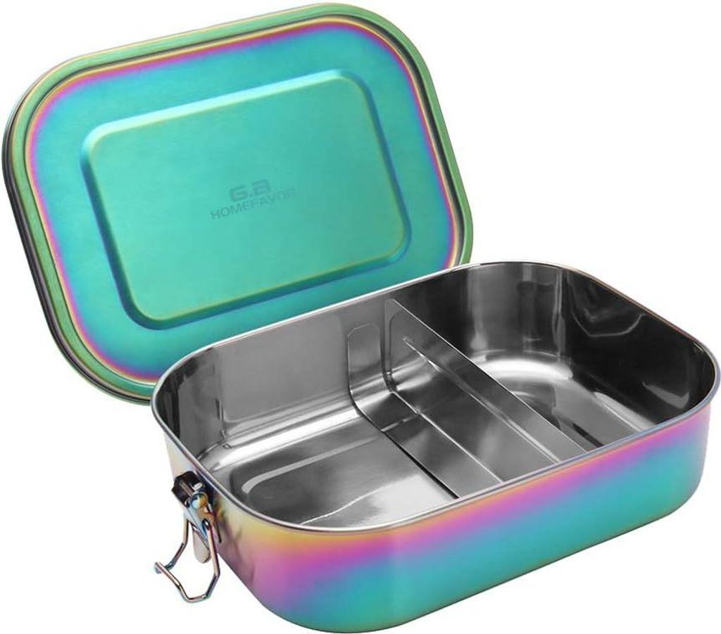 Edelstahl-Lunchbox - auslaufsicher, herausnehmbarer Trennwand - 1400 ml - Regenbogenfarben