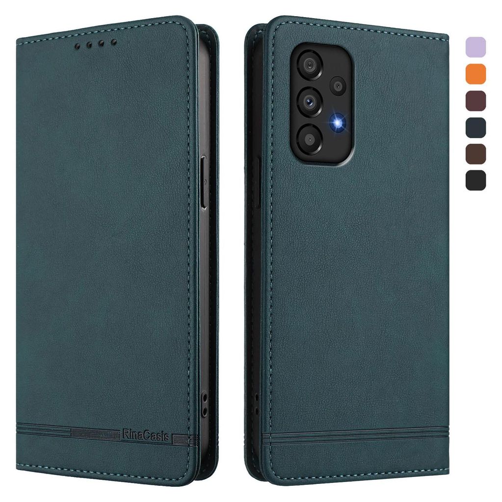 Hülle für Samsung Galaxy A33 5G, Retro Kunstleder Ständer Klapphülle mit Kartenfächer und Magnetische Grün
