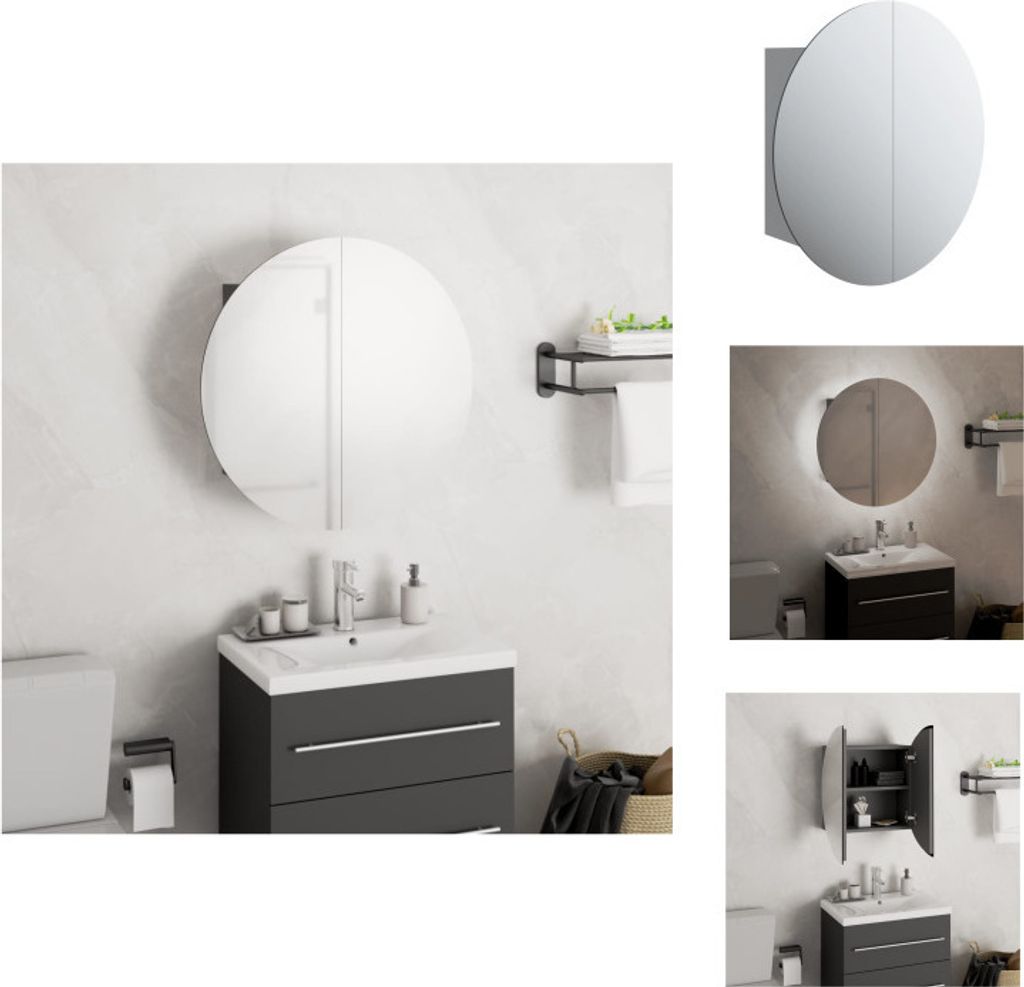 vidaXL Badezimmerschrank mit Rundem Spiegel & LED Grau 40x40x17,5 cm - Badezimmerwaschtische