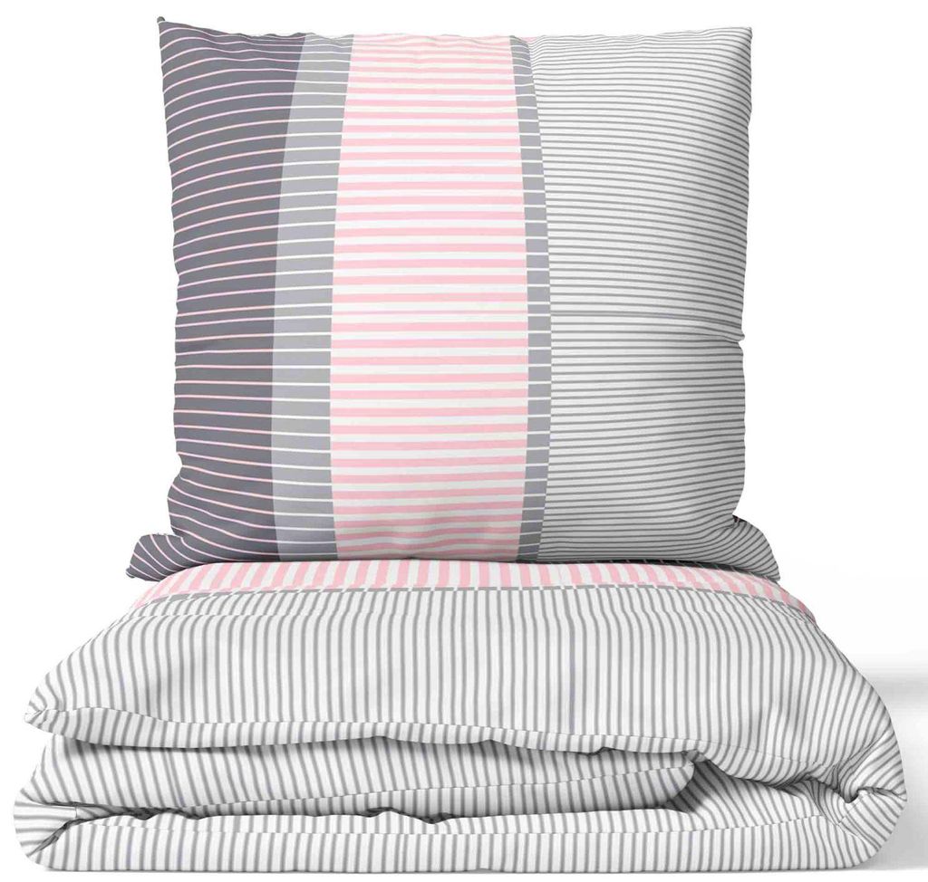 Mikrofaser Bettwäsche 155x220cm 2-teilig Set Grau Rosa Weiß Produktbild 