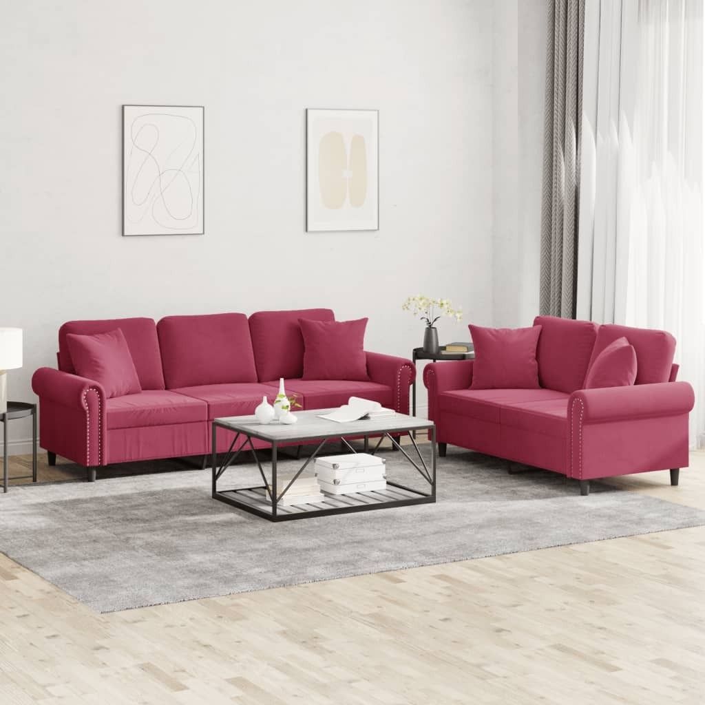Hochwertig 2-tlg. Sofagarnitur mit Kissen Weinrot Samt 3202274