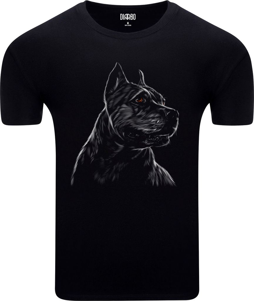 Diarbo Herren T-Shirt mit Tierliebhaber Druck Pitbull Porträt Schwarz Gr.XL