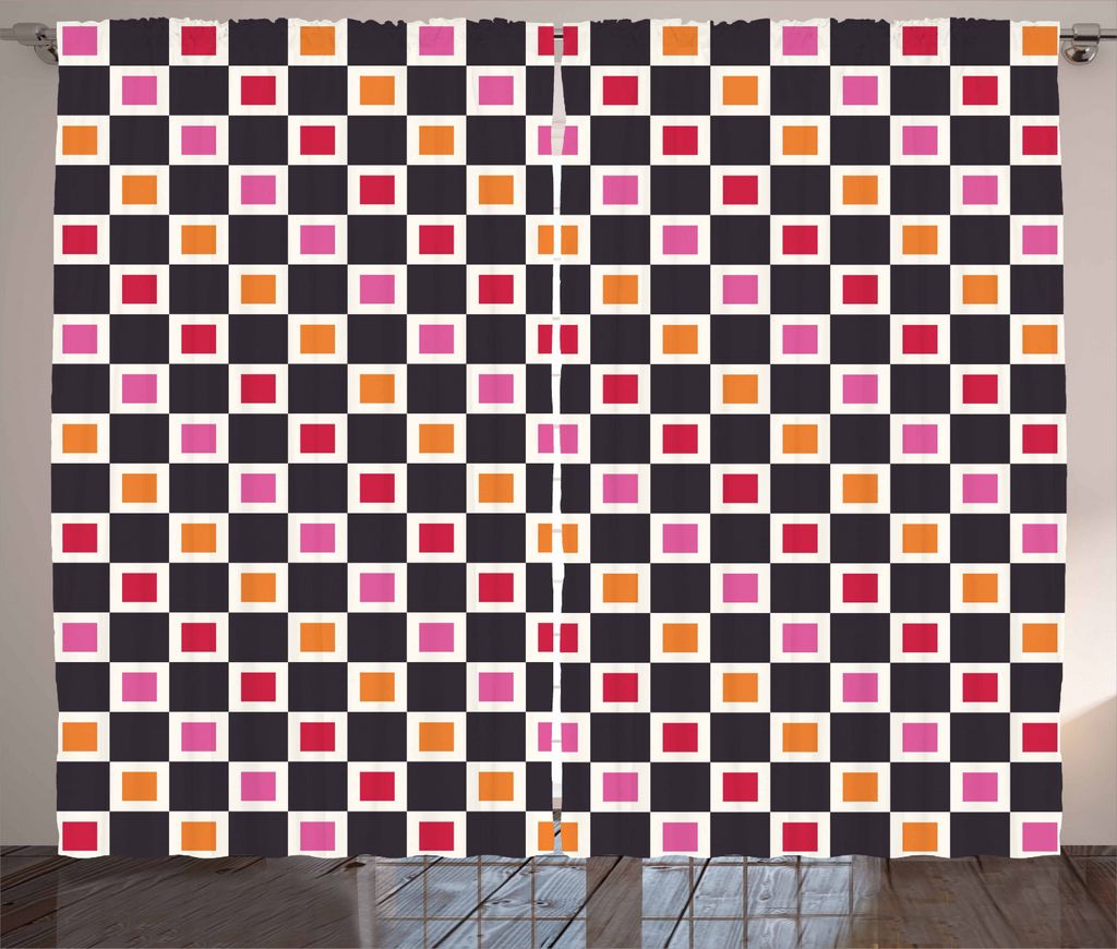 ABAKUHAUS Geometrisch Rustikaler Vorhang, Gitter-klare Quadrate, Wohnzimmer Universalband Gardinen mit Schlaufen und Haken, 280 x 225 cm, Mehrfarbig