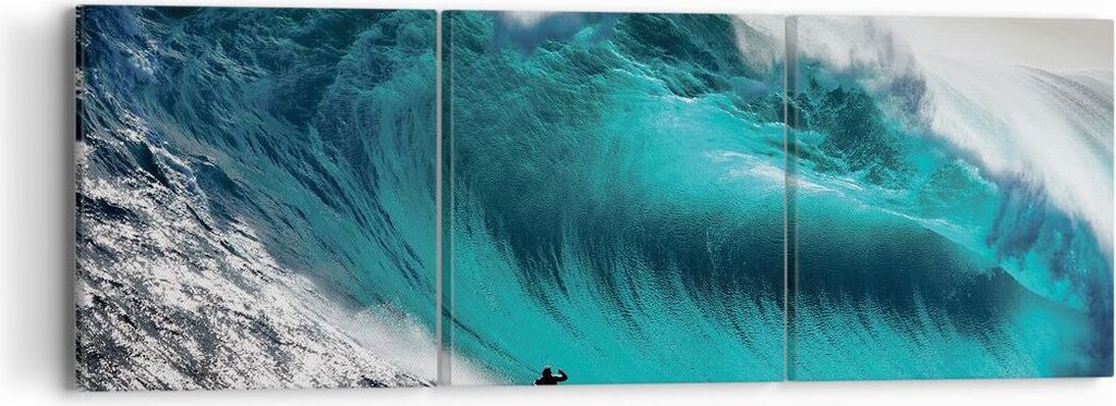 Bild auf Leinwand - Leinwandbild - 3 Teile - Surfen Welle Türkis - 90x30cm - Wand Bild - Wanddeko - Wandbilder - Leinwanddruck - Bilder - Wanddeko...