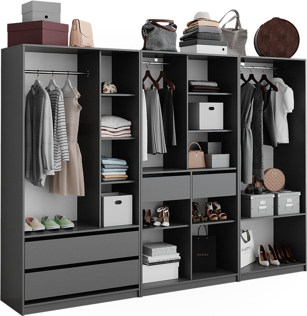 Vicco Kleiderschrank Elmo, 100 x 200 cm 3er Set, Anthrazit Produktbild 7