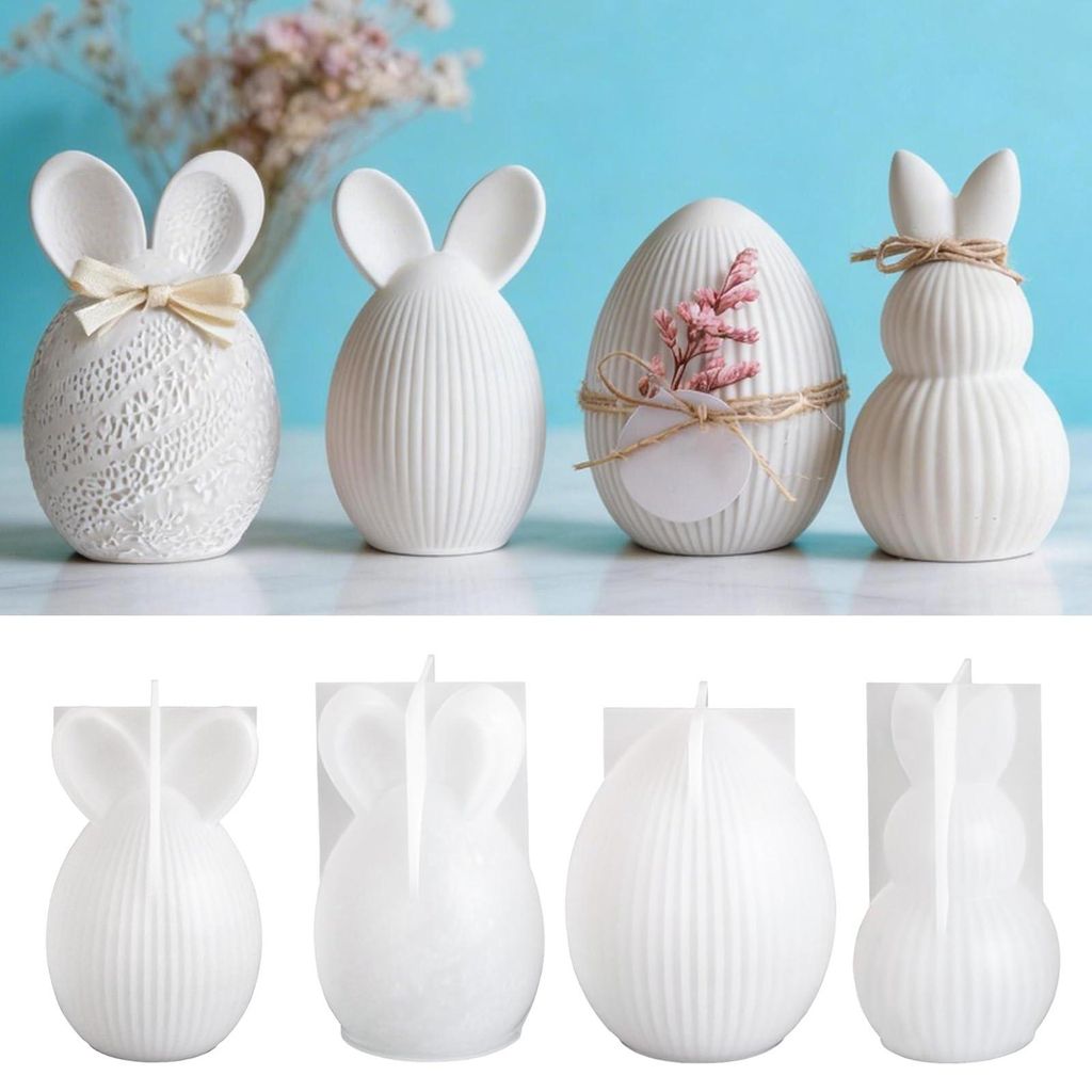 4-teiliges Silikonformen-Set für Osterdekorationen – Silikonformen für Osterhase und Osterei, Silikonformen für Frühlingskerzen, Gips, Sojawa...