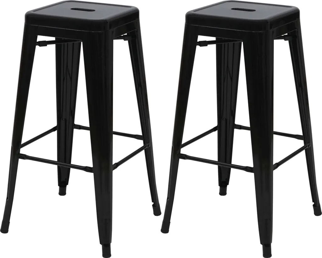 Set 2 Sgabelli Bar HWC-A73 Metallo Nero Industriale Impilabili