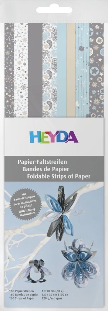 Papierstreifen 1x30cm/1,5x30cm silber/blau VE=5x160 Stück
