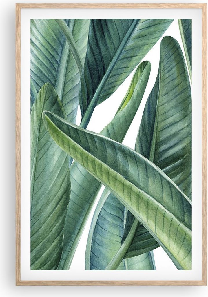 Gerahmtes Poster - Rahmen in heller Eiche - Exotisch Blätter Grün - 61x91,5 cm - Wand Bild - Wanddeko - Wandbilder - Wandposter - Bilderrahmen - ...