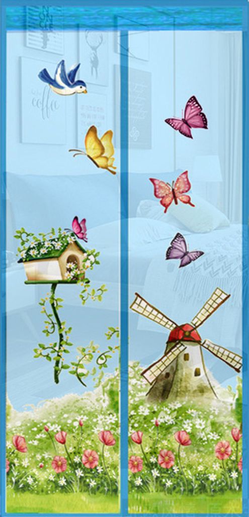 Schmetterling Windmühle Sommer magnetischer Bildschirm Fenstertür Anti -Mücken Fliegenvorhang-Blau ,Größen:100*210cm