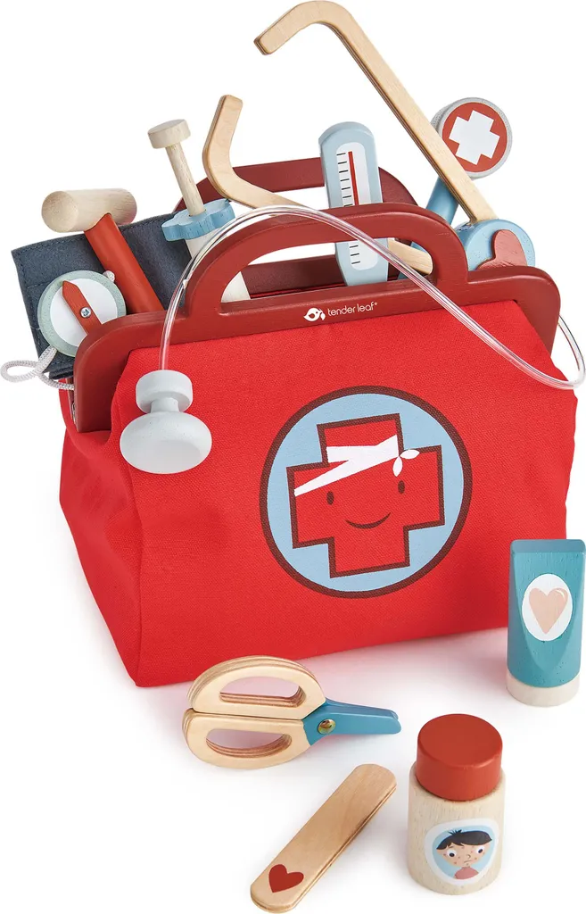 Jouet d'imitation kit de docteur enfant en bois naturel - Mallette de soin