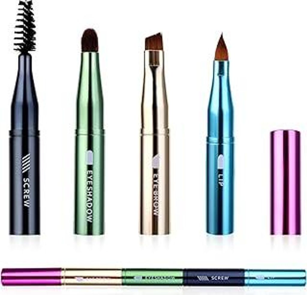 simarro 4 in 1 Make-up-Pinselset, tragbare Reisegröße Make-up-Pinsel Abnehmbare Lidschattenpinsel Augenbrauenpinsel Schraubenpinsel Lippenpinsel ...