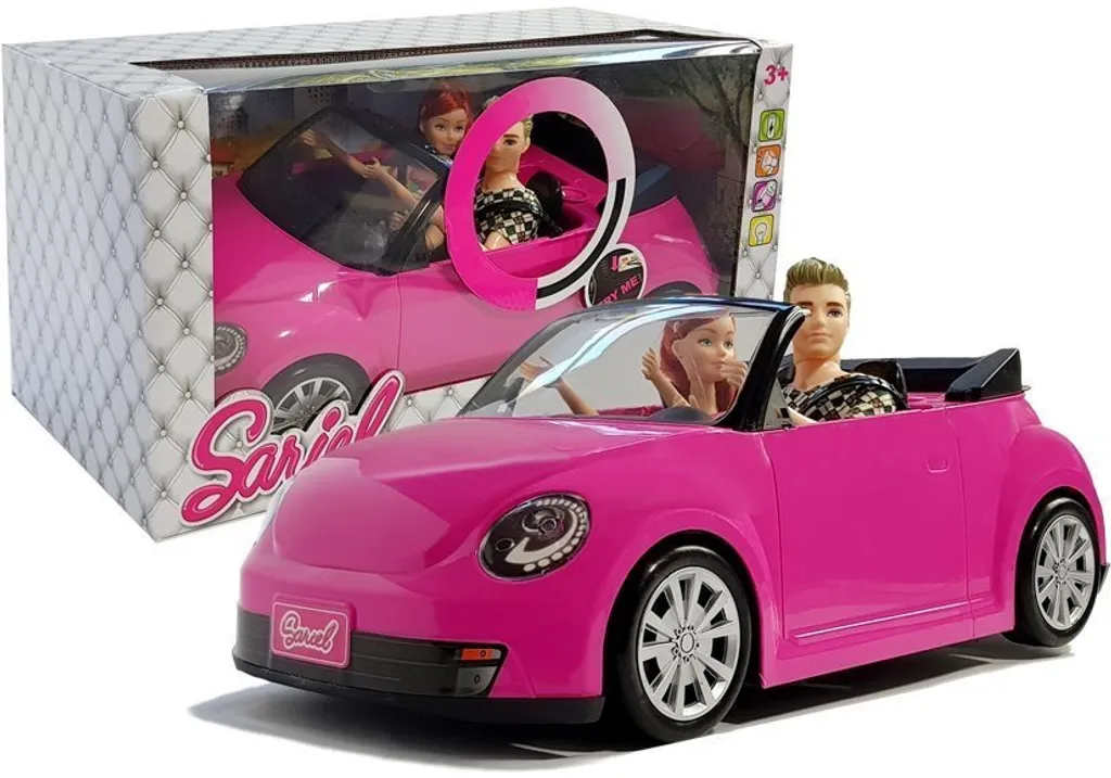 Accessoire poupon : Voiture décapotable rose avec sons et phares LED