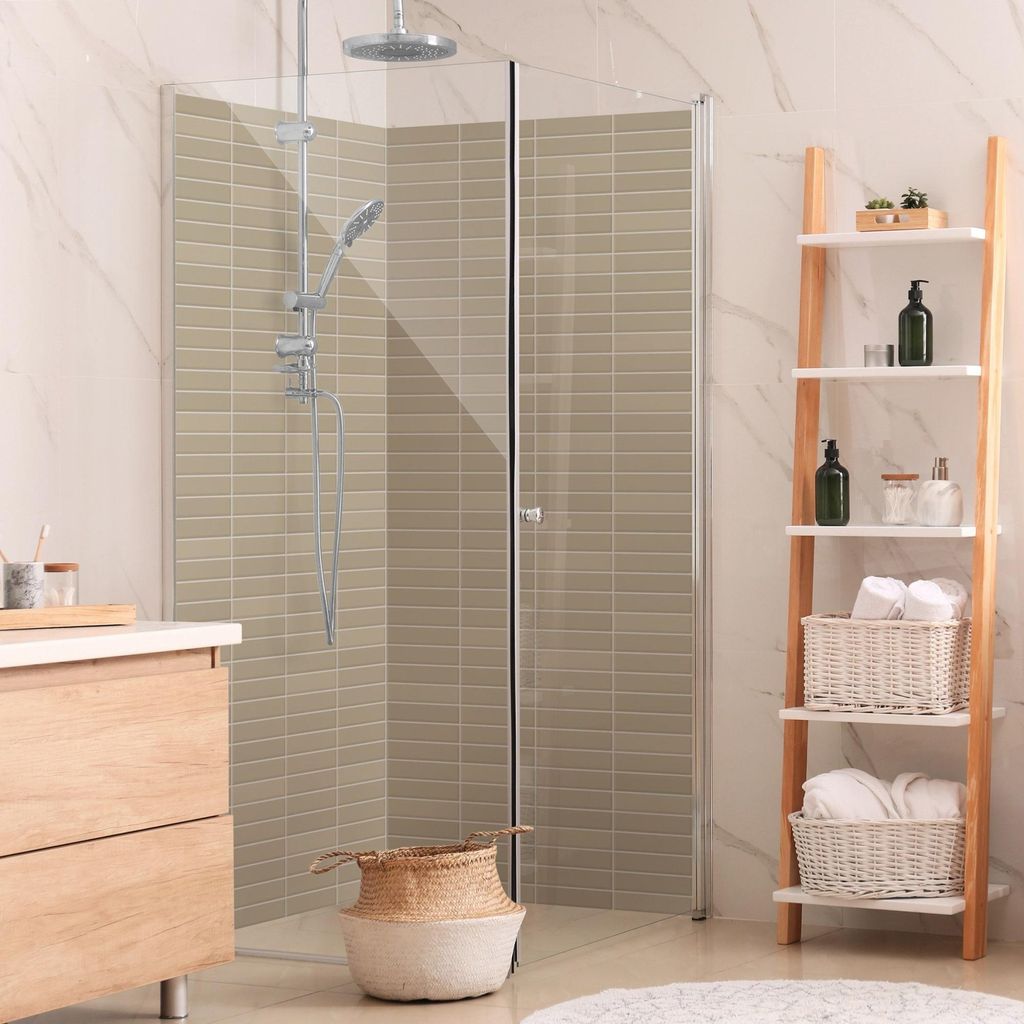 Duschrückwand mit Motiv selbstklebend - 0.35 mm Wandpaneel wasserfest Design beige Fliesenoptik Unifarben Badrückwand fugenlos Smart matt 80x200 cm