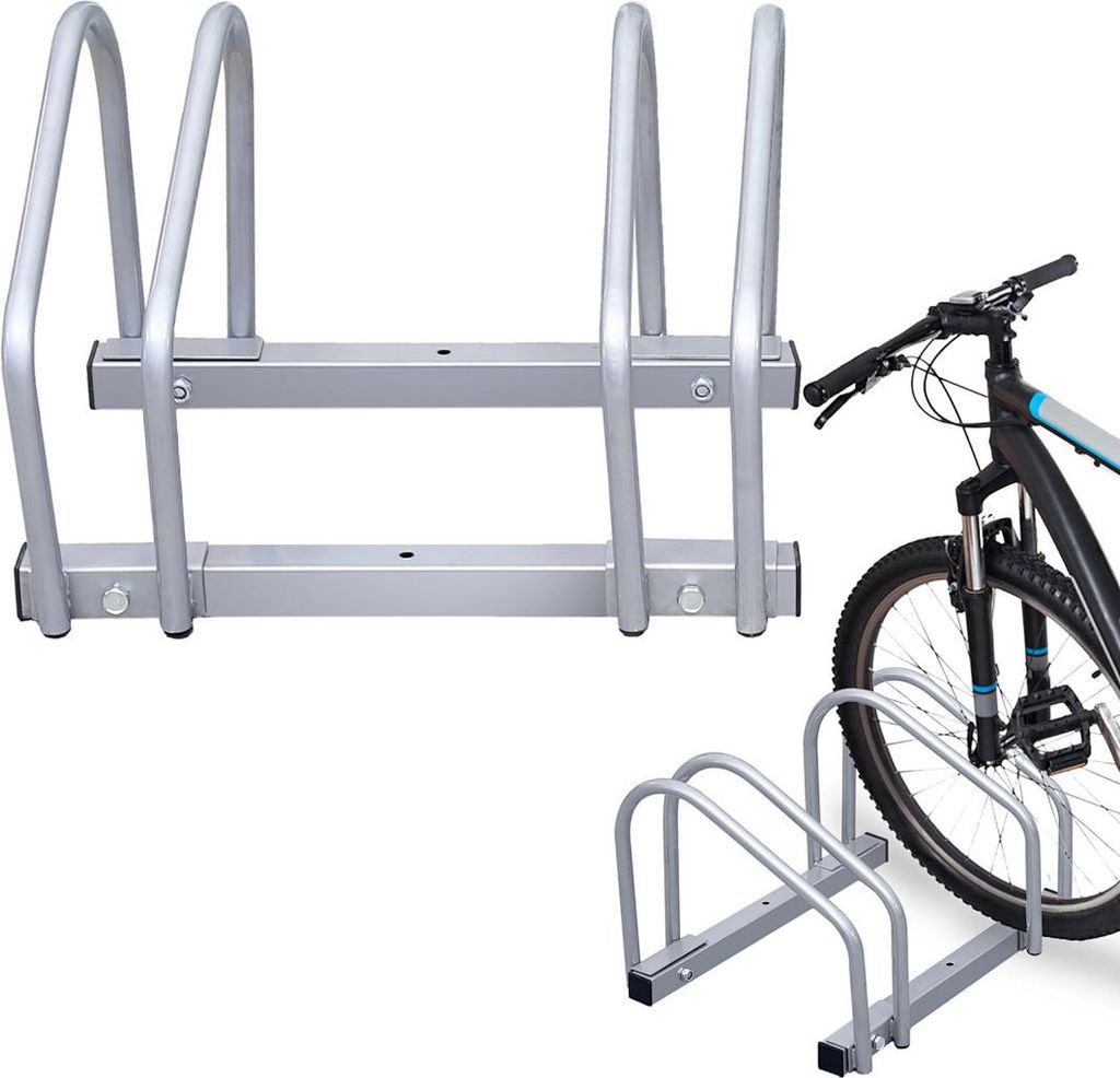 Fahrradständer für 2 Fahrräder Reifenbreite rostfreier Stahl Boden oder Wandmontage Mehrfachständer Fahrradhalter Aufstellständer Silber