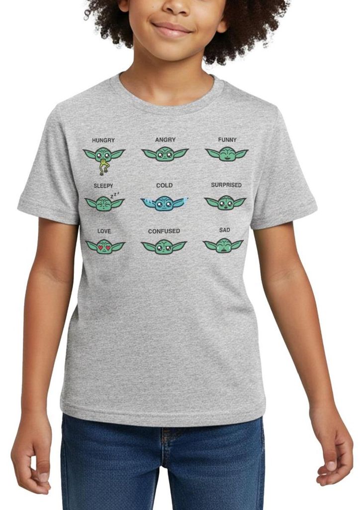 Star Wars: Mandalorian Grogu Emotionen Kinder T-Shirt, 98/104 (3-4 Jahre), Grau meliert