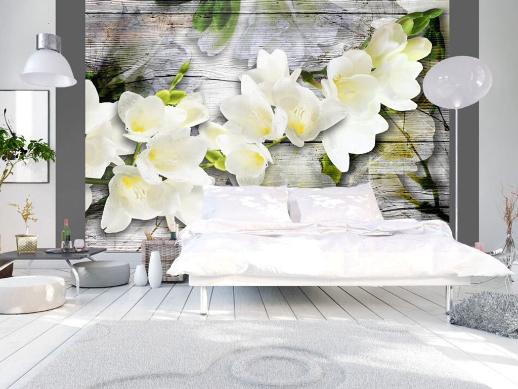 Vlies Fototapete 400x280 cm Tapeten Wandtapete XXL Holz Blumen b-A-0219-a-d
