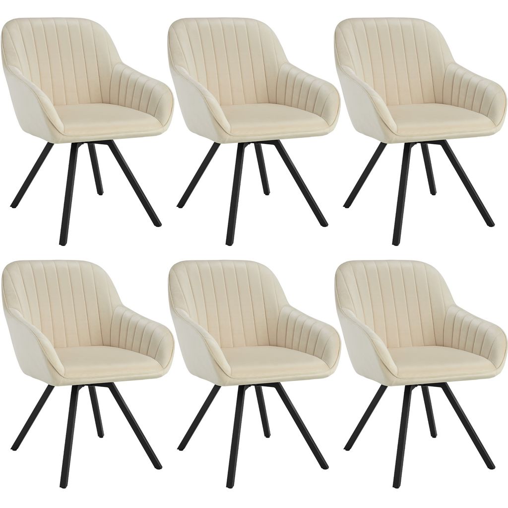 Six cream-colored armchairs are arranged in two rows of three against a white background.
