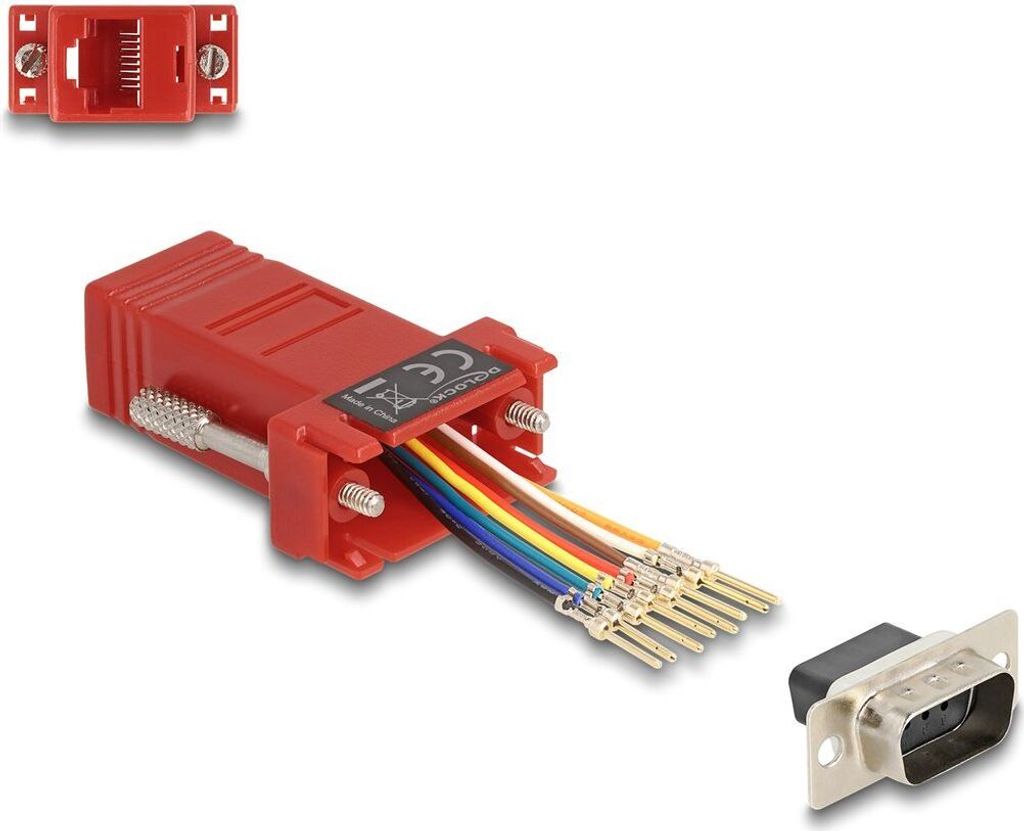 DELOCK Adapter D-Sub9 -> RJ45 St/Bu Montagesatz rot