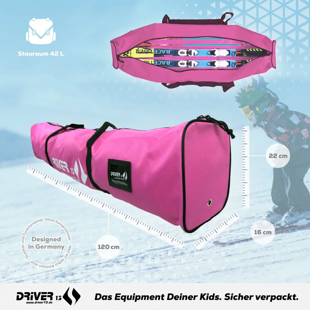Housse de ski junior 120 cm rose imperméable pour matériel enfant - 4
