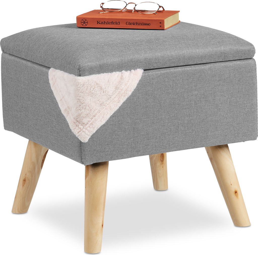 Pouf Relaxdays con vano portaoggetti, rivestimento in finto Immagine del prodotto 