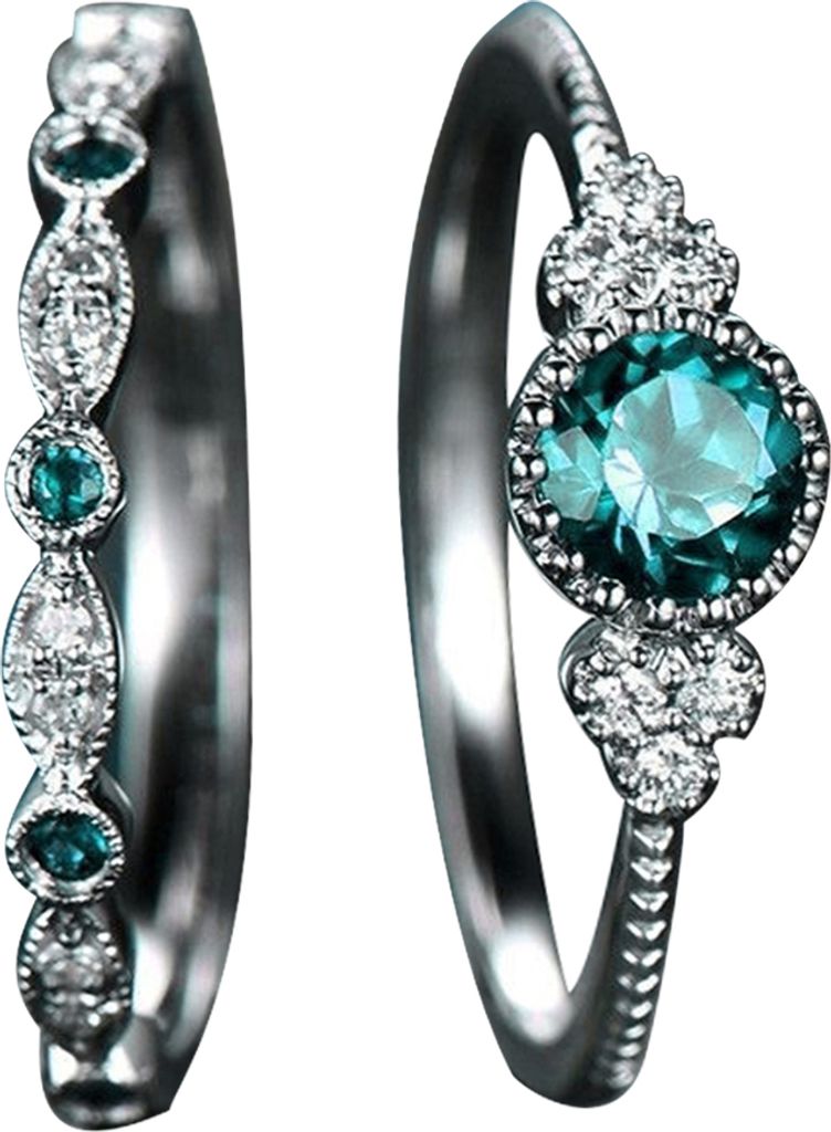 2 Teile/satz Frauen Strass Runde Cut Zirkonia Fingerring Hochzeit Schmuck-Grün,US 8