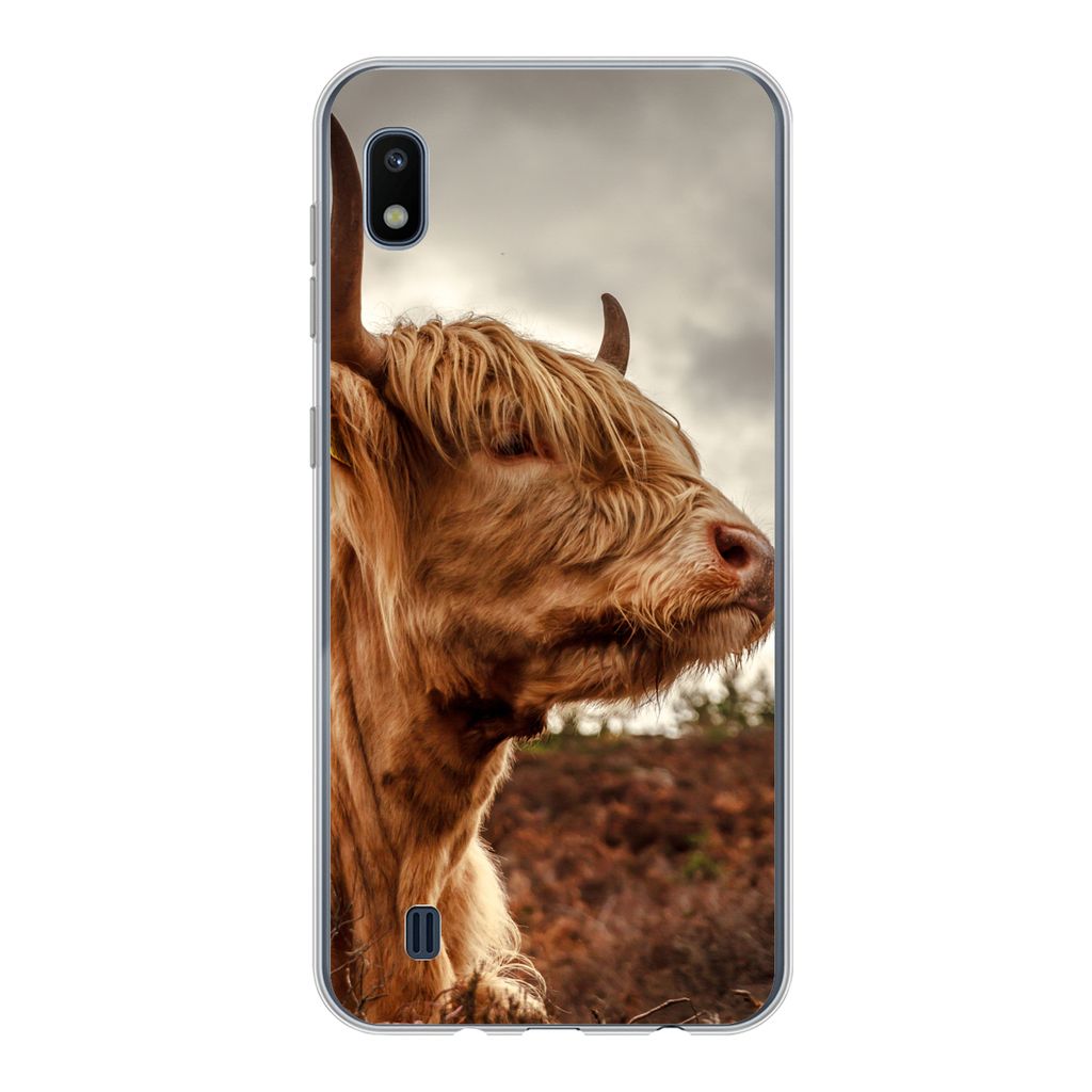 MuchoWow Handyhülle Schutzhülle Hülle für Samsung Galaxy A10 Scottish Highlander - Strauch - Heidekraut Silikon Softcase Handy Hülle - Schut...