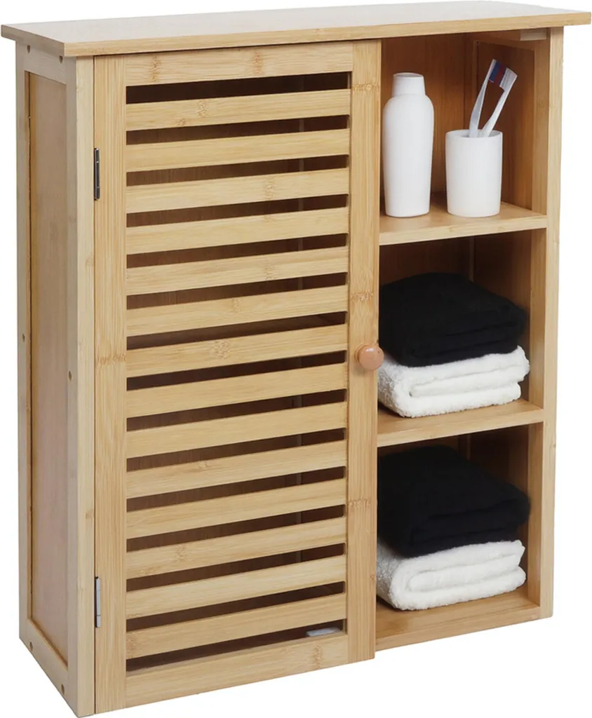 Armadio a muro HWC-O73, mobile da bagno mobile da bagno, vani portaoggetti in bambù 60x50x19cm