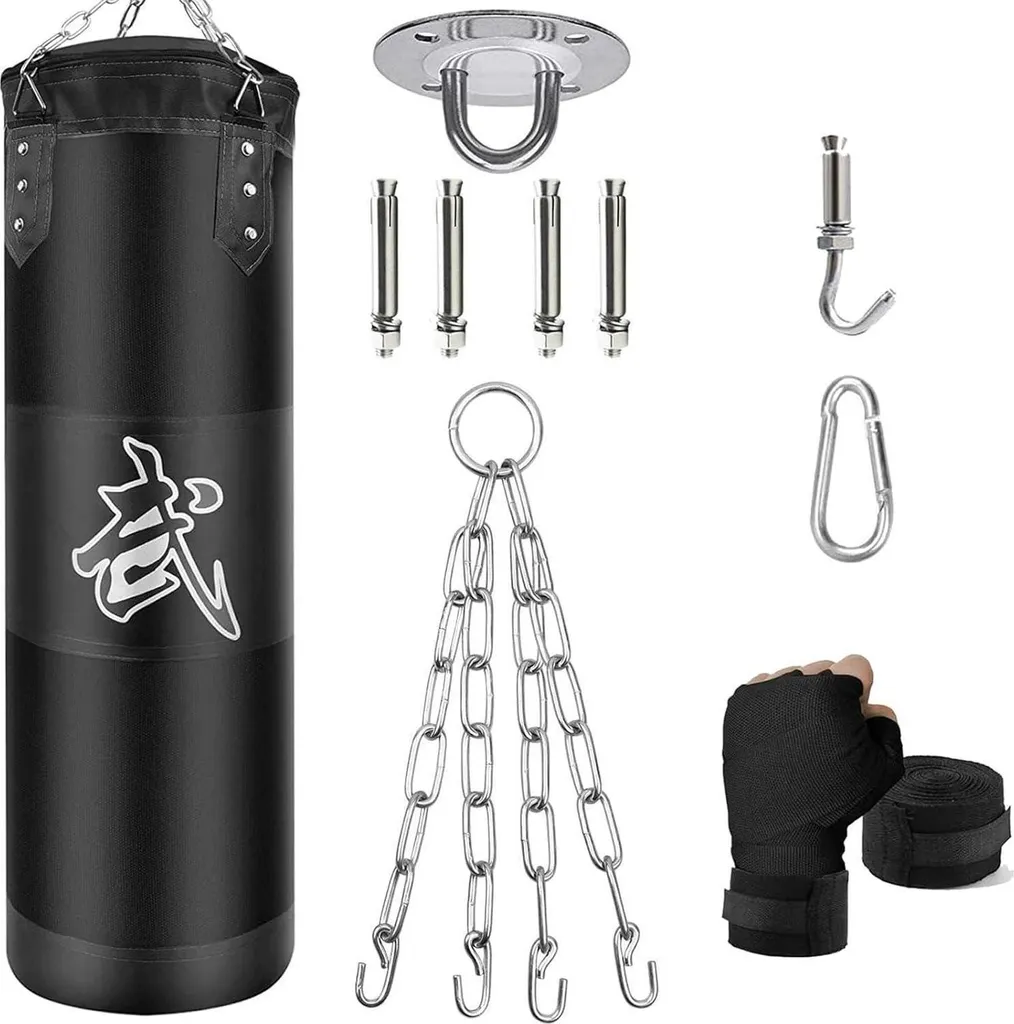 Sac de Boxe 100cm Noir Robuste pour Évacuer le Stress et s'Entraîner