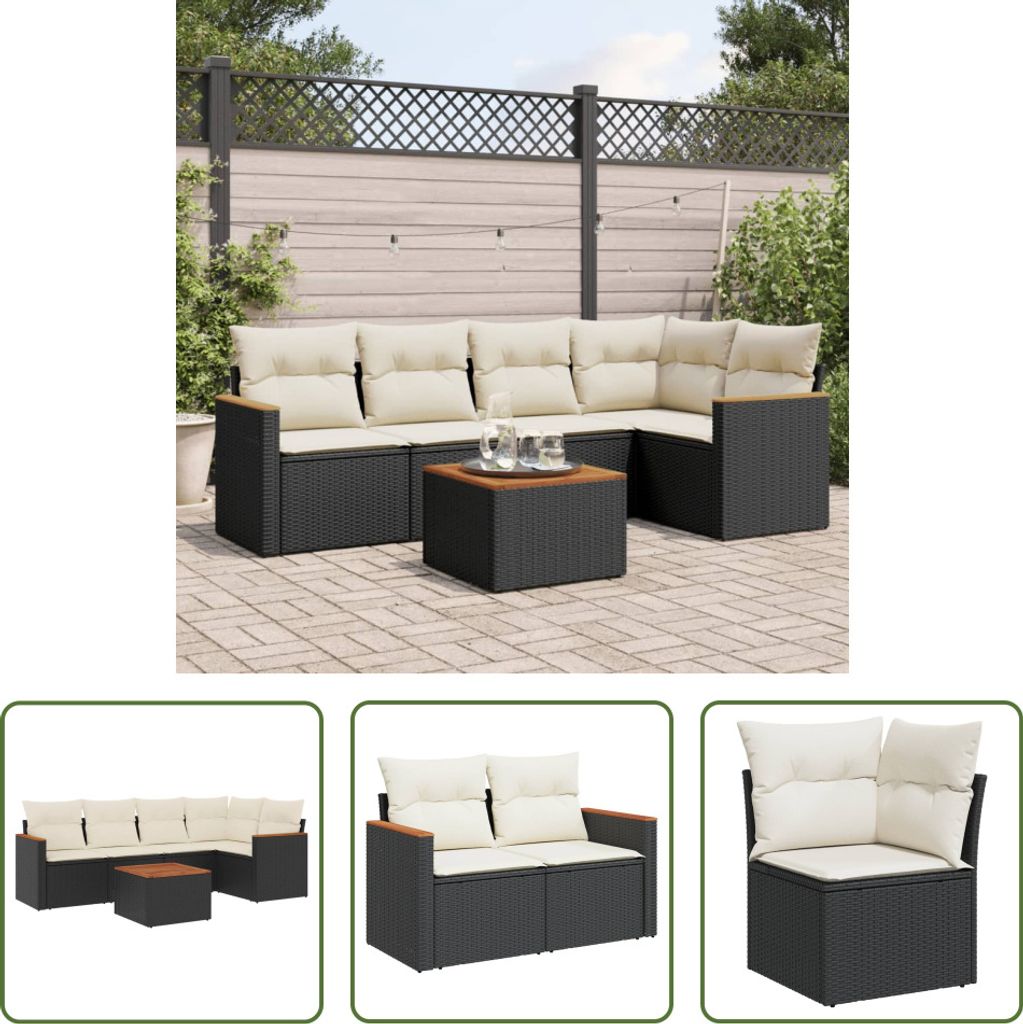 The Living Store 6-tlg. Garten-Sofagarnitur mit Kissen Schwarz Poly Rattan