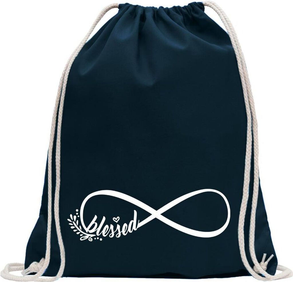 Kiwistar - Turnbeutel - dunkelblau - blessed - Unendlichkeit - Fun Rucksack Sport Beutel Gymsack Baumwolle mit Ziehgurt