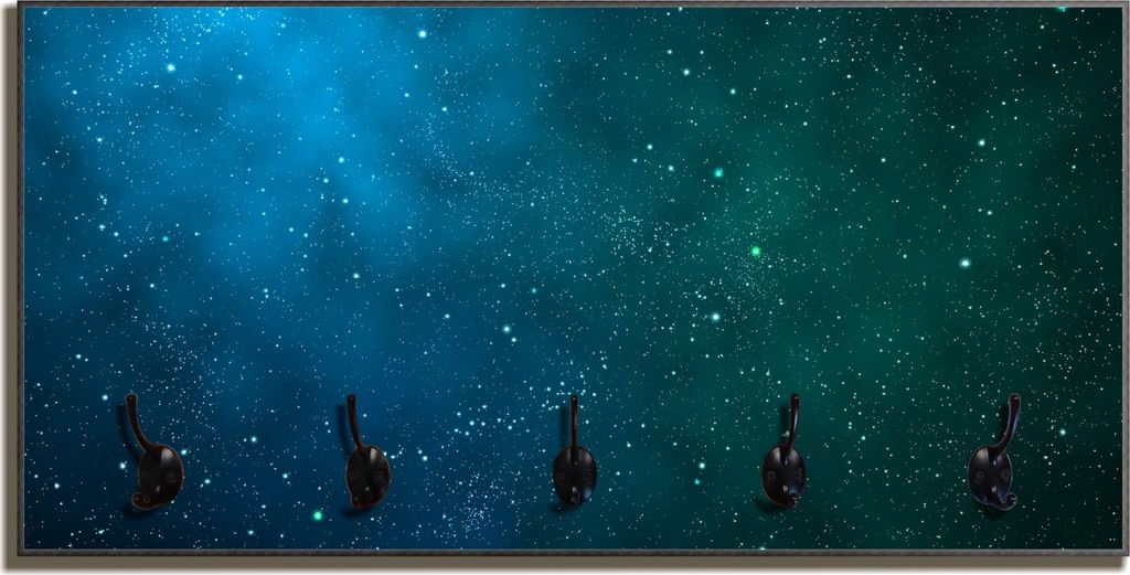 Wallario Flurgarderobe Wandgarderobe aus Holz, mit 5 Haken, Größe 80 x 40 cm, Motiv Sternenhimmel - Milchstraße und Sterne bei Nacht