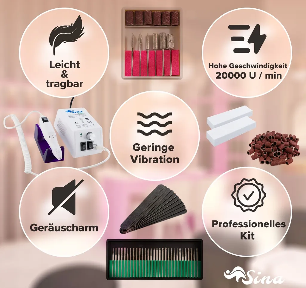 Set Fresa SİNA 20k Giri - Cura Completa Mani e Piedi 153 Accessori