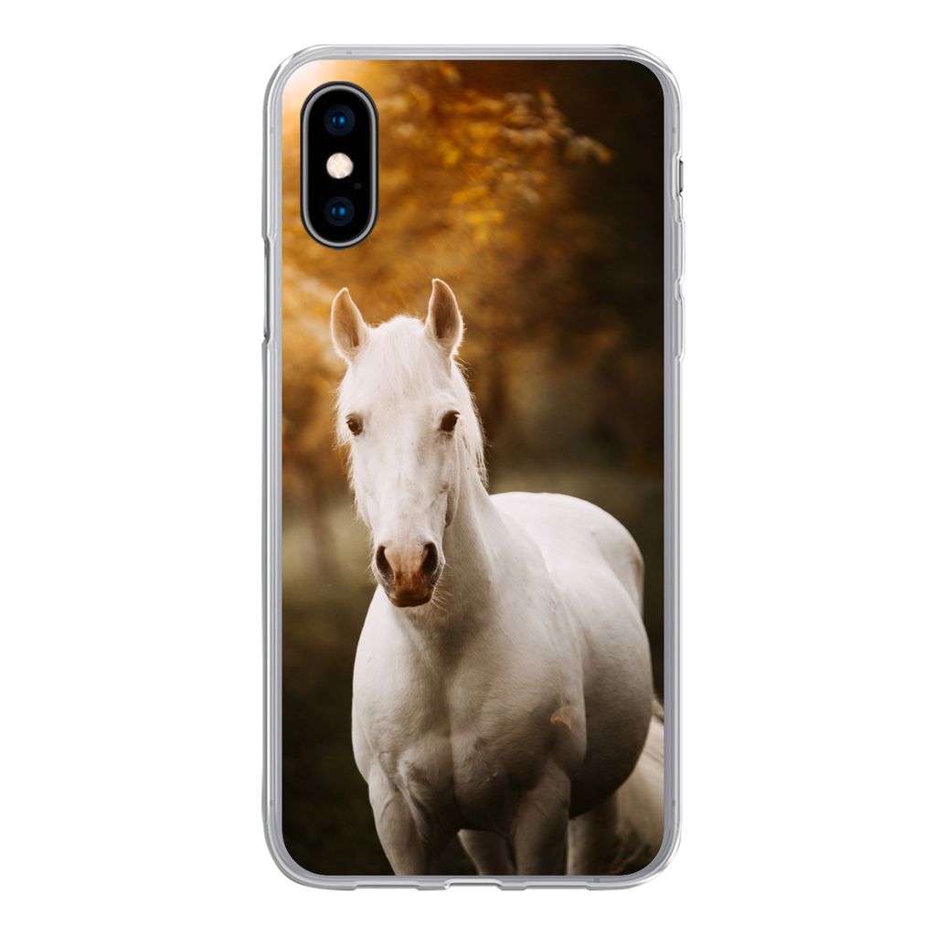 MuchoWow Handyhülle Schutzhülle Hülle für iPhone X Pferd - Licht - Sonne Silikon Softcase Handy Hülle - Handyhülle