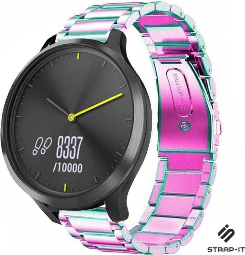 Strap-it Stahlarmband - Kompatibel mit Garmin Vivomove HR Armband Gliederarmband Hochwertiger EdelstahlFaltschließe für Armband Bunt 20mm smartwatch