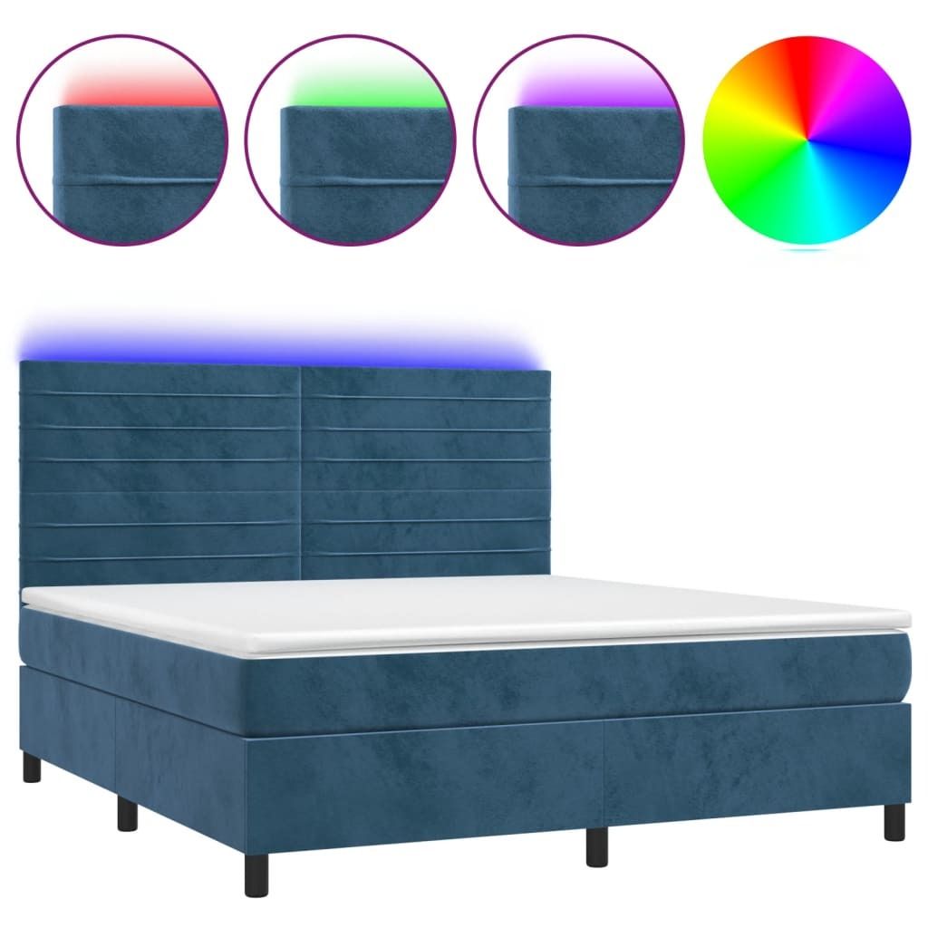 Boxspringbett mit Matratze & LED Dunkelblau 160x200 cm Samt Produktbild 