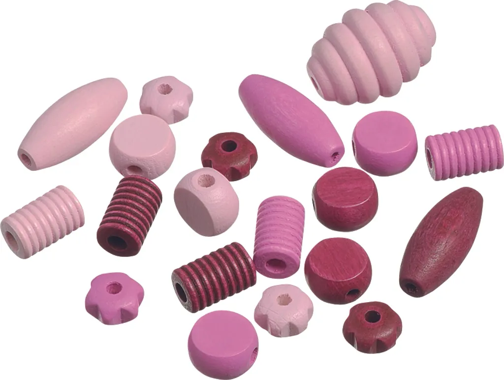 Assortiment de perles en bois rose pour DIY et loisirs créatifs - 20 unités