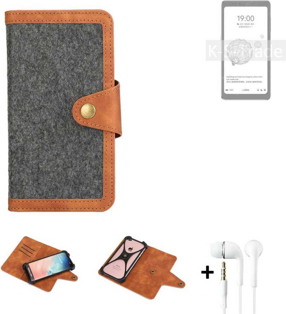 K-S-Trade Handyhülle + Kopfhörer kompatibel mit HiSense A9 Schutzhülle Filzhülle Kunstleder dunkelgrau braun (1x)