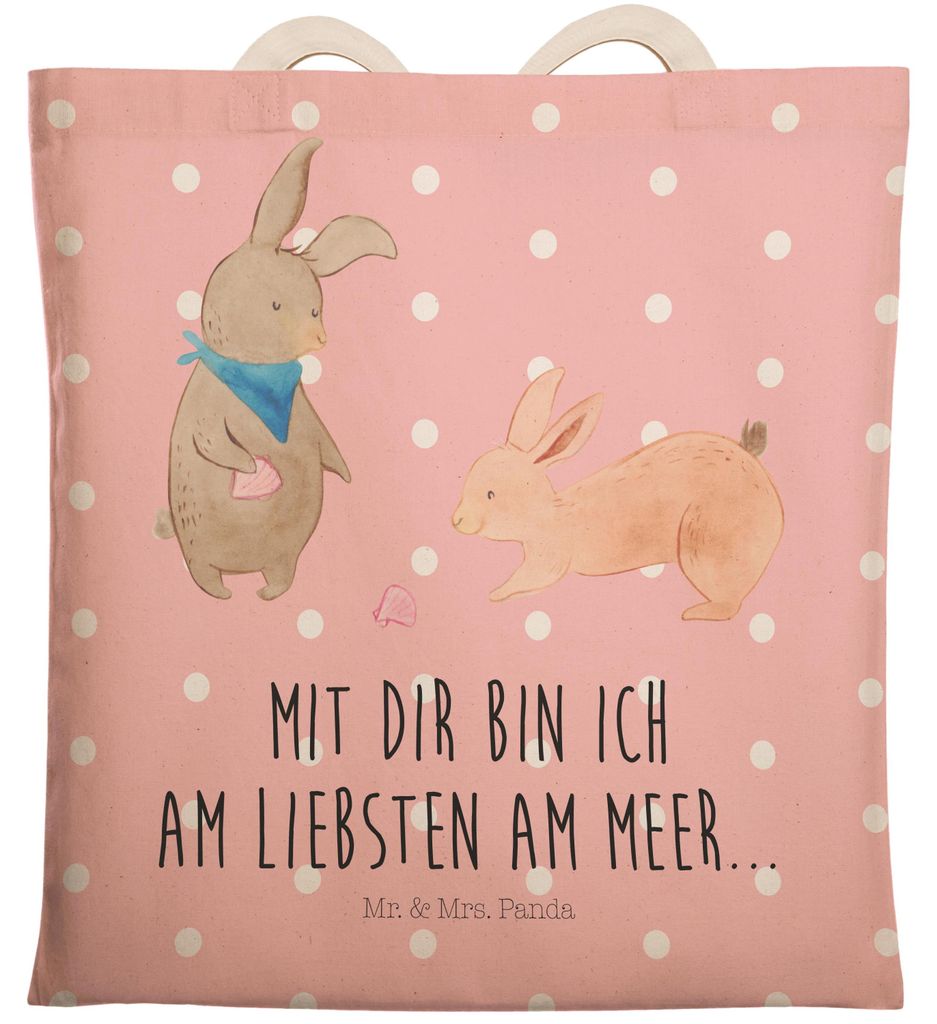 Mr. & Mrs. Panda Tote Bag Hasen Muschel - Rot Pastell - Geschenk, Muttertag, Tasche, Freundin, Beuteltasche, Einkaufstasche, Strand, Best Friends, ...