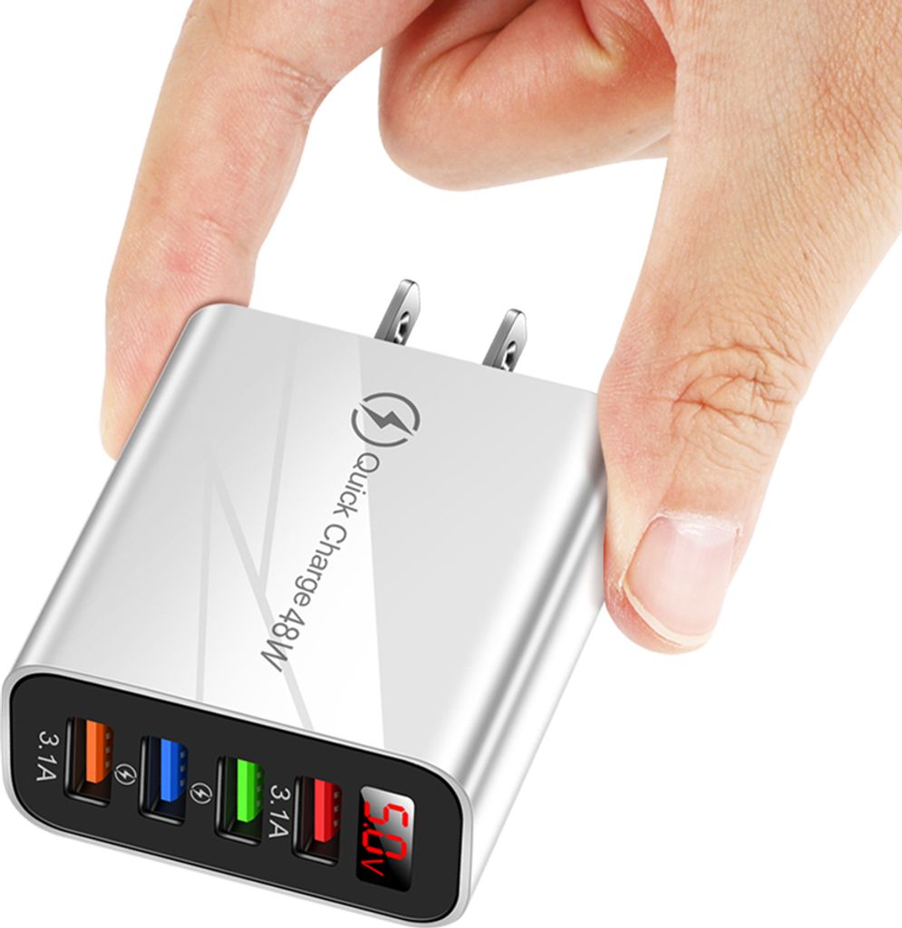 48W 3.1A 4USB Schnell Ladegerät Echtzeit Variable Frequenz LCD Digital Display Head Adapter Weiß US-Stecker