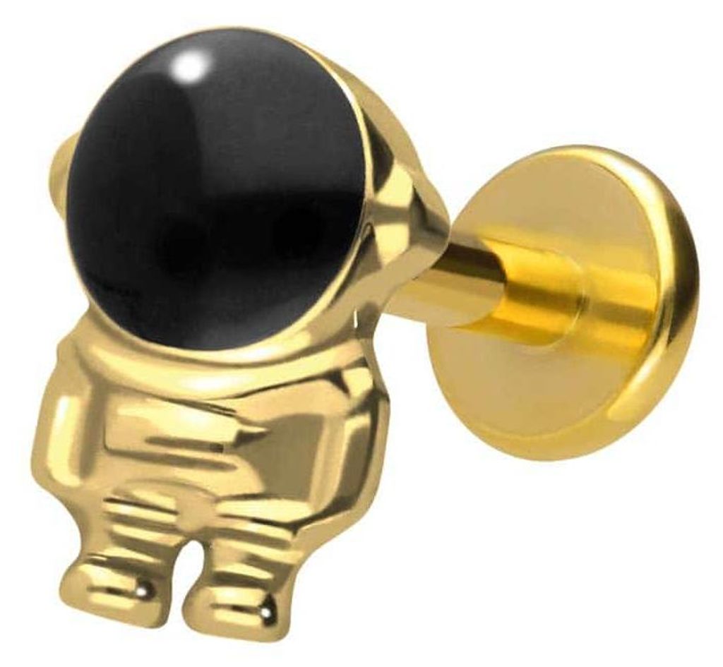 Ohrpiercing, Nasenpiercing Titan Labret mit Innengewinde ASTRONAUT Gold Stablänge: 8mm | Stabstärke: 1,2mm