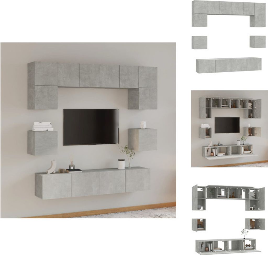 vidaXL 8-tlg. TV-Schrank-Set Betongrau Holzwerkstoff - TV-Möbel