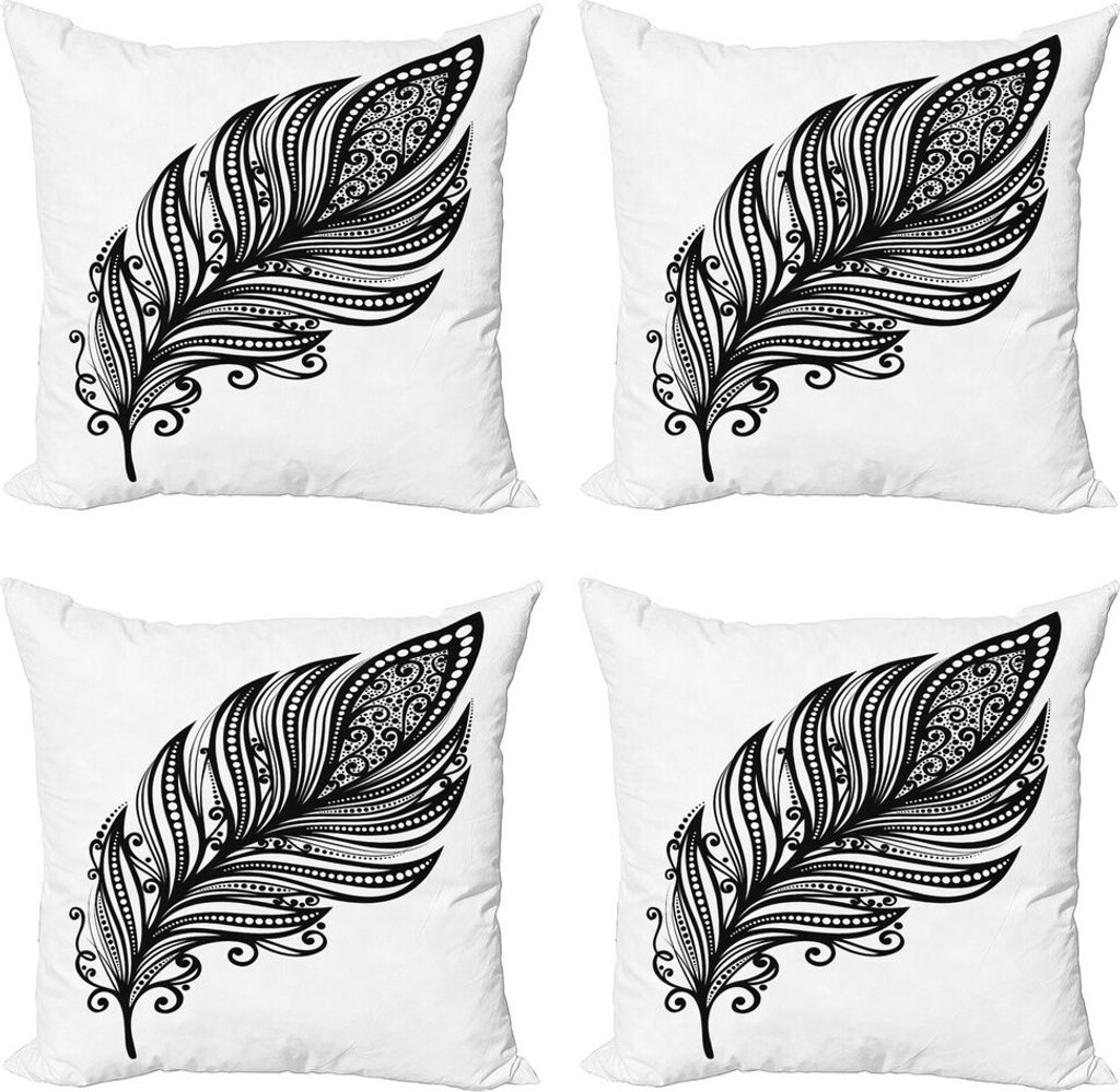 ABAKUHAUS Schwarz und weiß Kissenbezug Set (4 Stück), Hippie-Art-Motiv, Moderner Doppelseitiger Digitaldruck, 45 cm x 45 cm, Schwarz-Weiss
