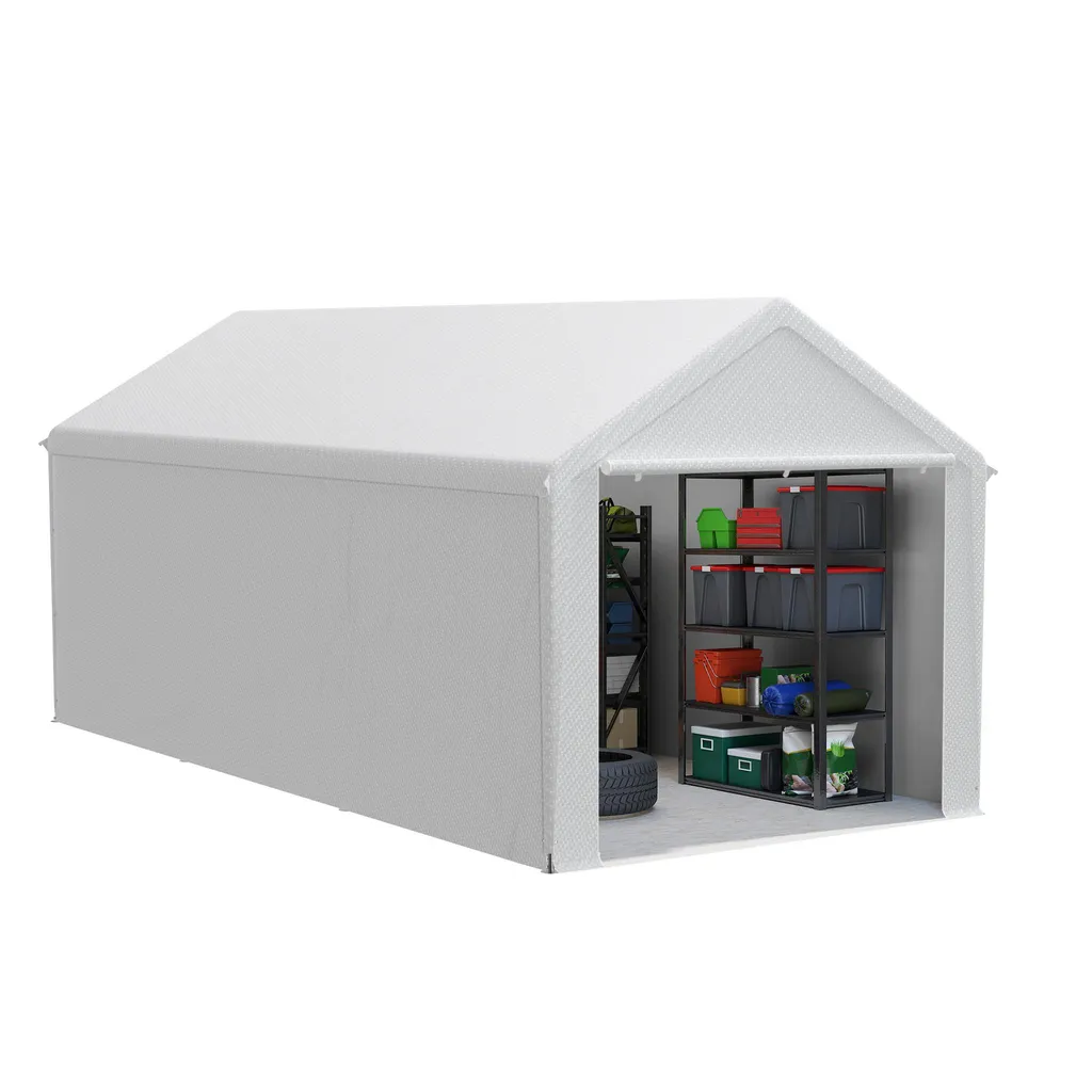 Tente Garage Anti-UV et Vent 3x6 m Carport Robuste avec Parois Blanc