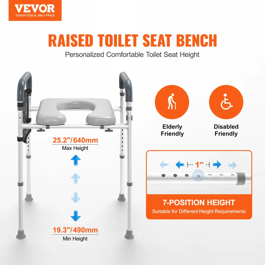Alzawater VEVOR, regolazione dell'altezza in 7 posizioni da 49,9 a 64,9 cm, portata 158 kg, con comoda struttura in alluminio imbottita, alzawater universale, per anziani, disabili, donne in gravidanza, medici - 2