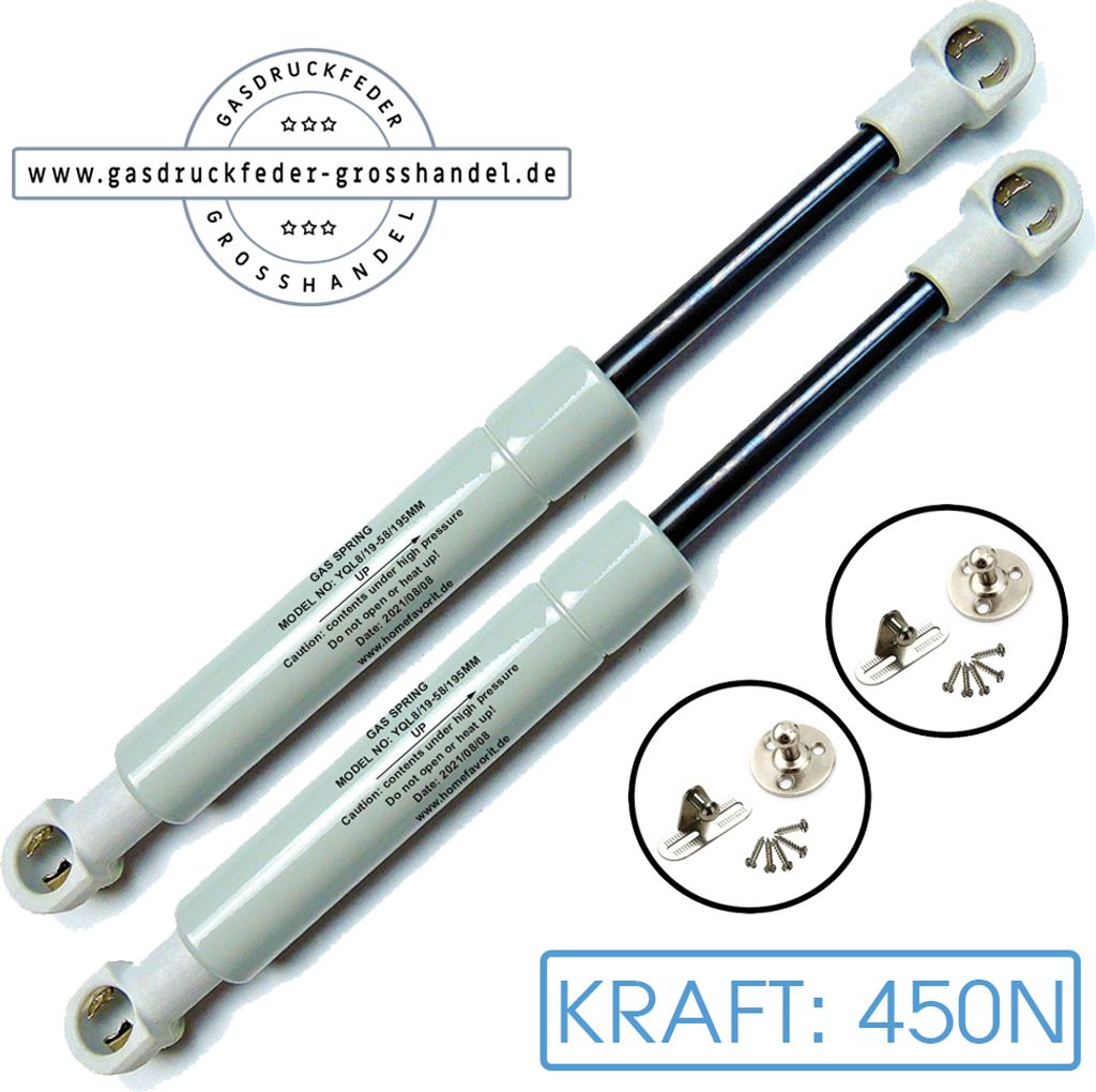 2x Gasdruckfeder Ersatz für LIFT-O-MAT 450N mit Beschlag Produktbild