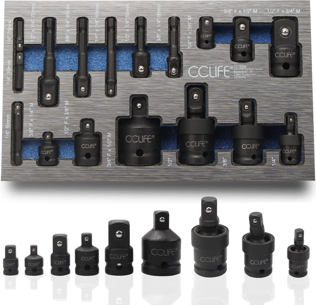 CCLIFE Adaptateur à douille à choc 1/4 3/8 1/2 3/4 pour clé à chocs